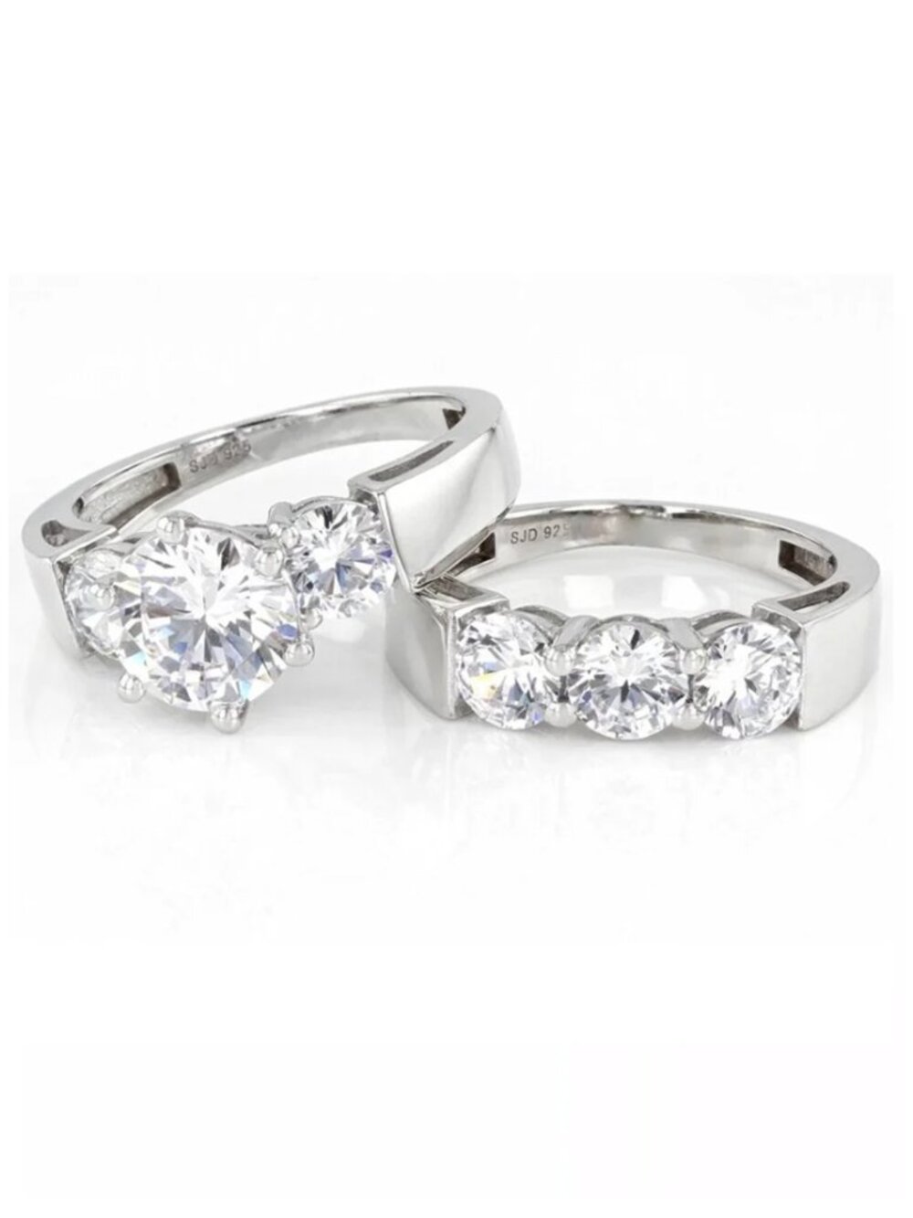 JTV White Cubic Zirconia Platinum Over Sterling Silver Ring with Band -  8